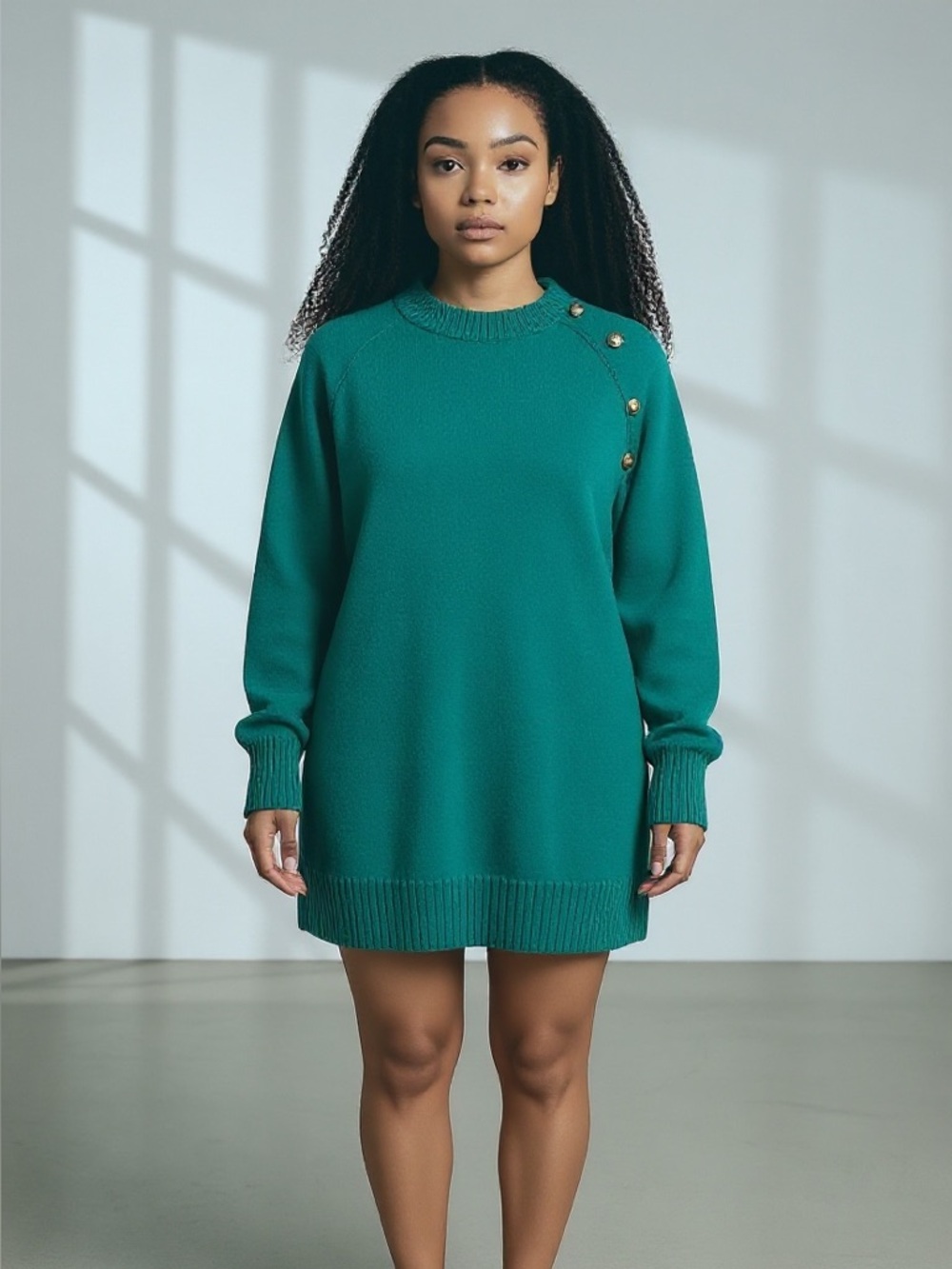 Pretty Garden Teal Button-Shoulder Sweater Dress - Women's Size Medium